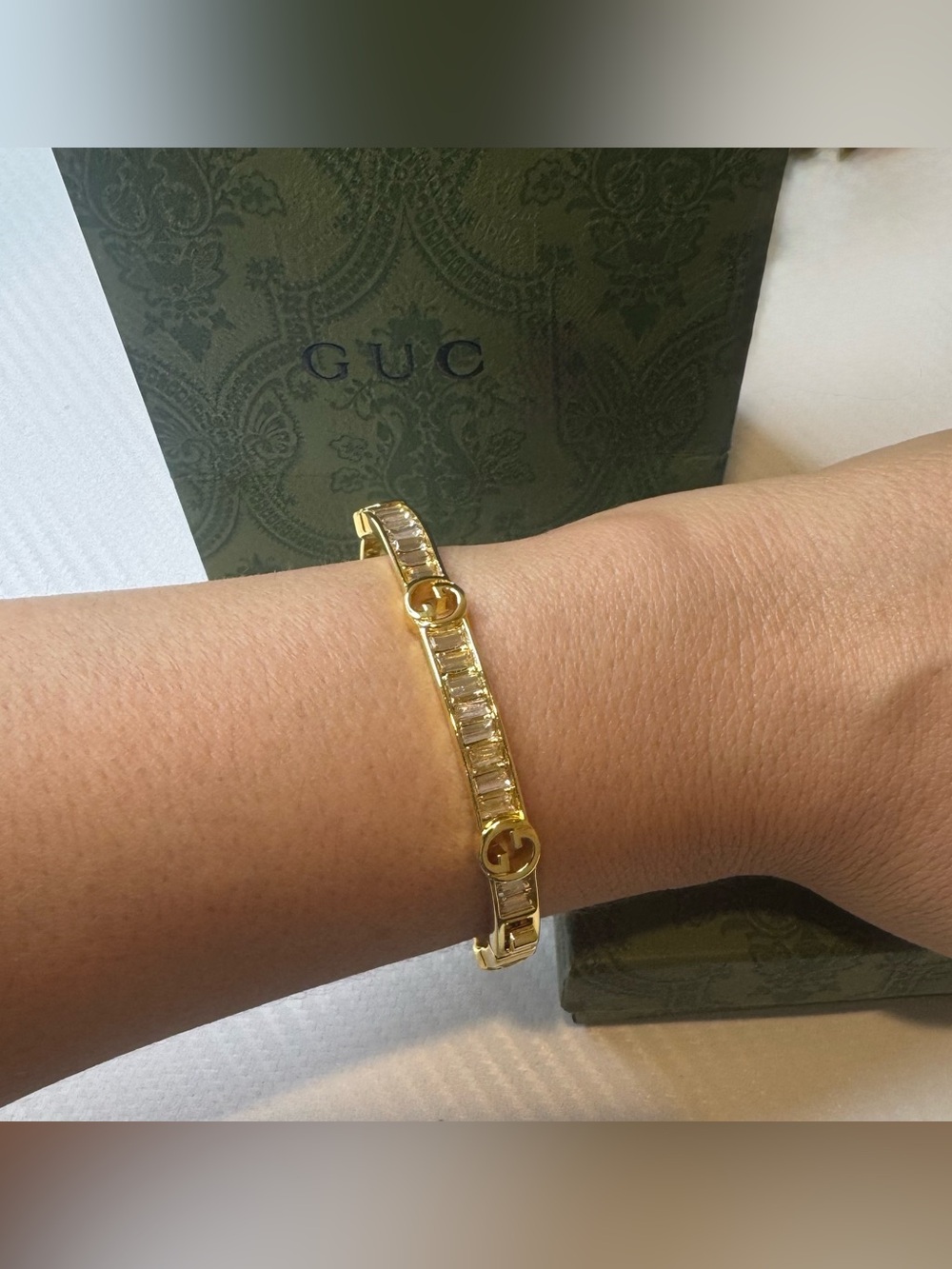Gucci Gold and Clear Crystal Double G Bracelet